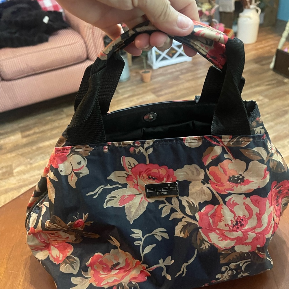 Black and Pink Floral Tote Bag